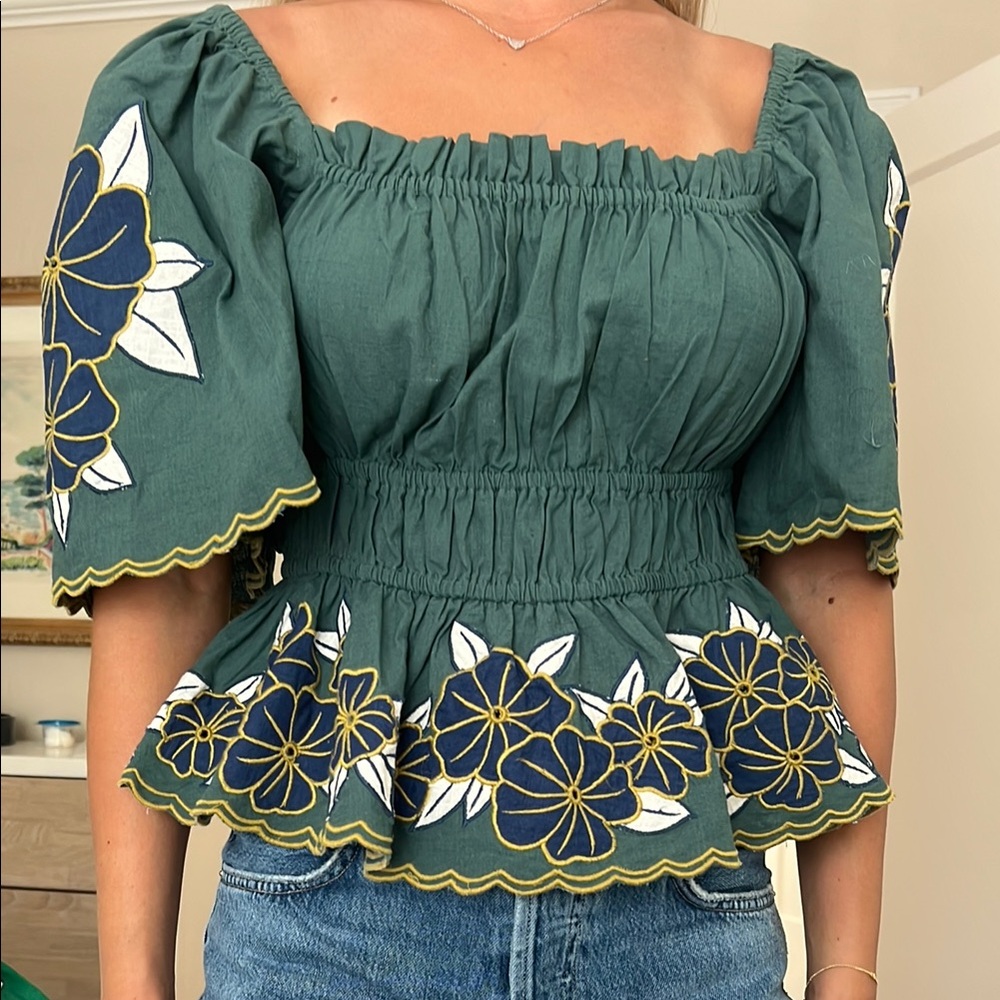THE GREAT. Green and Blue Blouse